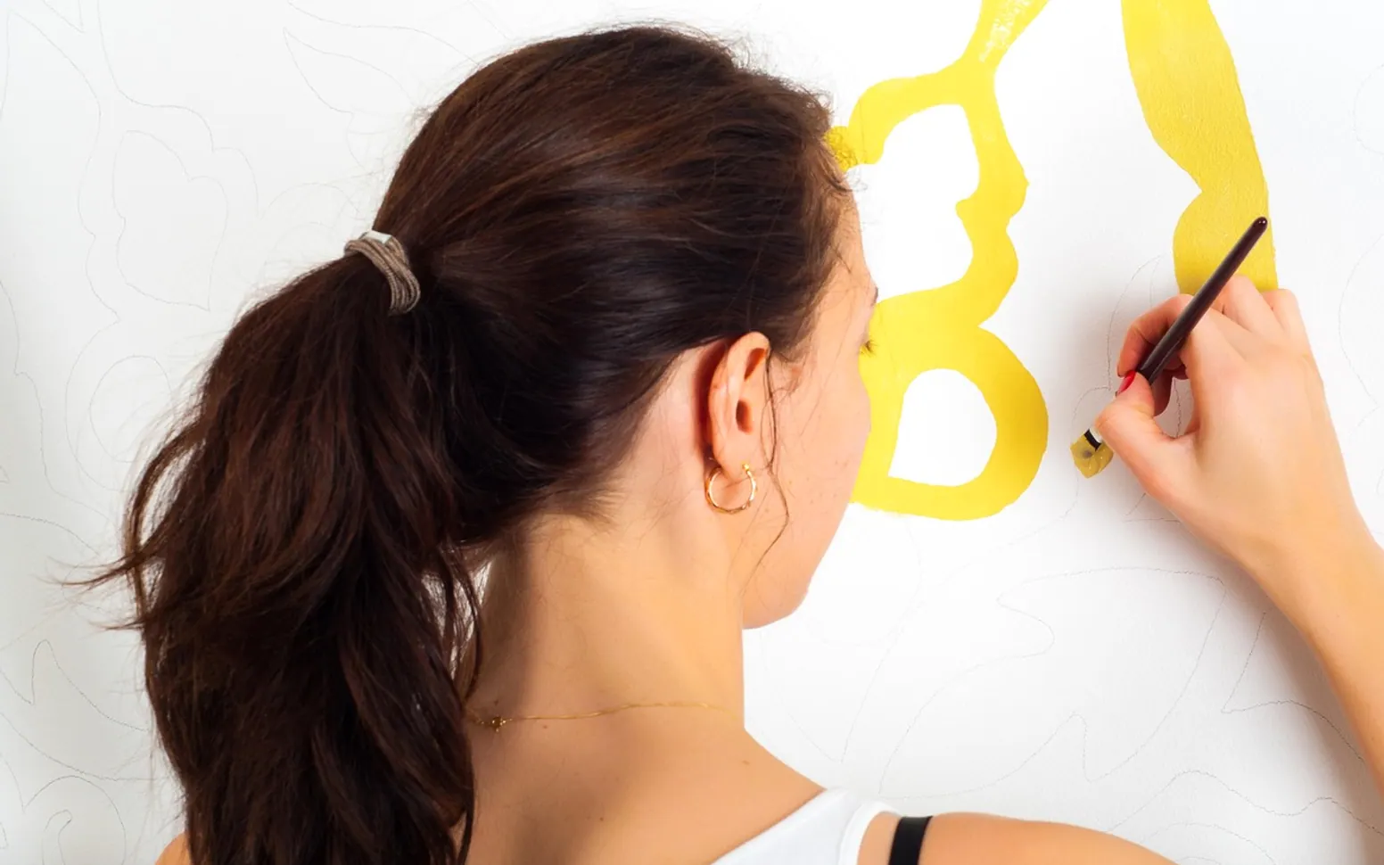 Painting, wall and woman